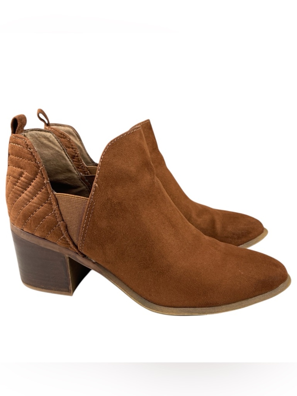 Carlos Santana Women’s Addison Ankle Booties 8M Brown Faux Suede Quilted Boots